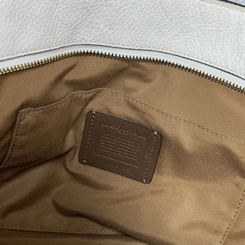 Coach White Leather Shoulder Tote with Gold Hardware